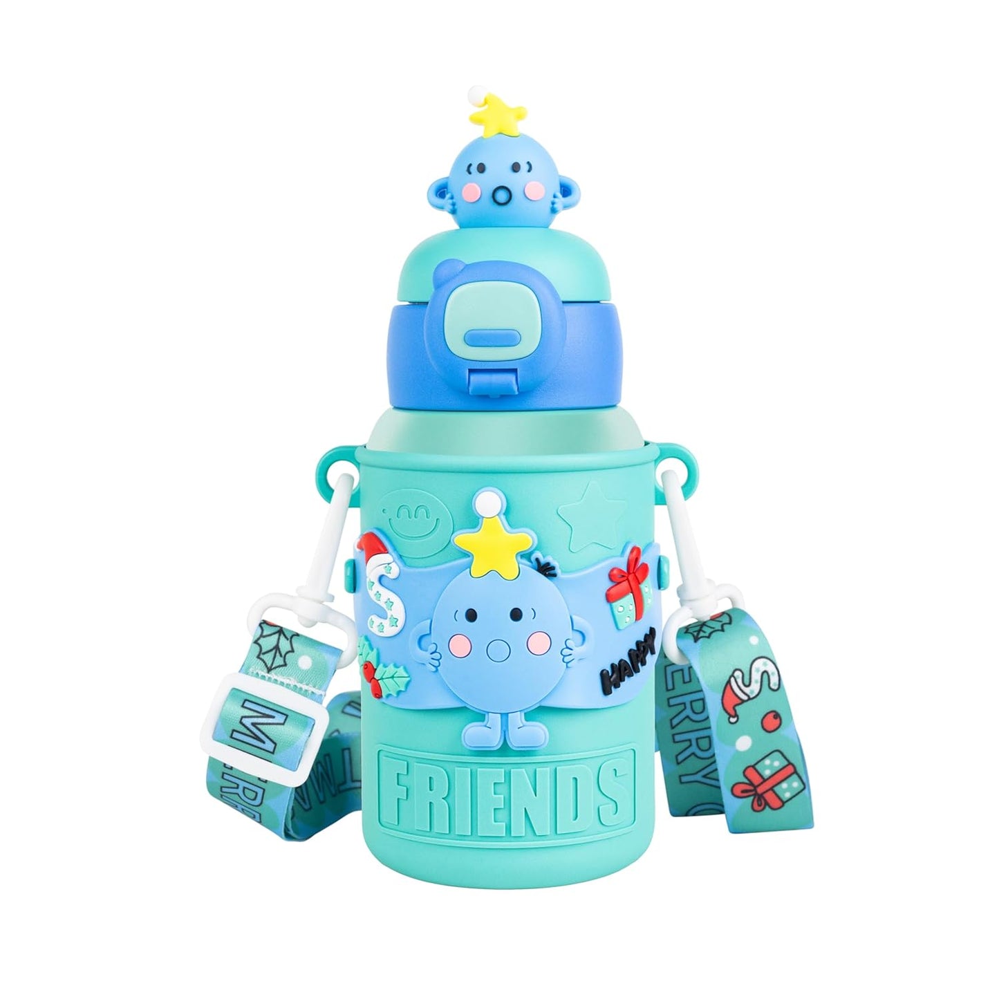 Plufin™ SipBuddy – Cute Kids Water Bottle with Spill-Proof Lid Dark Blue (500ml)