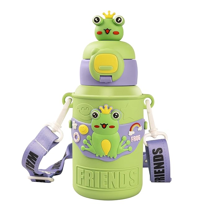Plufin™ SipBuddy – Cute Kids Water Bottle with Spill-Proof Lid Dark Blue (500ml)