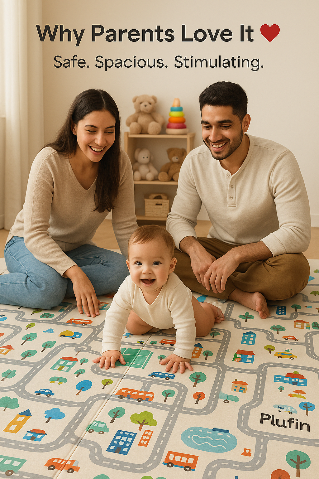Plufin™ Extra Lage Foldable Baby Play Mat 6.5x5 ft – BPA Free, Reversible & Waterproof