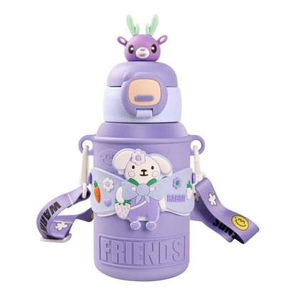 Plufin™ SipBuddy – Cute Kids Water Bottle with Spill-Proof Lid Dark Blue (500ml)