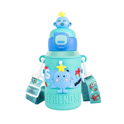 Plufin™ SipBuddy – Cute Kids Water Bottle with Spill-Proof Lid Dark Blue (500ml)