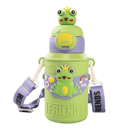 Plufin™ SipBuddy – Cute Kids Water Bottle with Spill-Proof Lid Dark Blue (500ml)