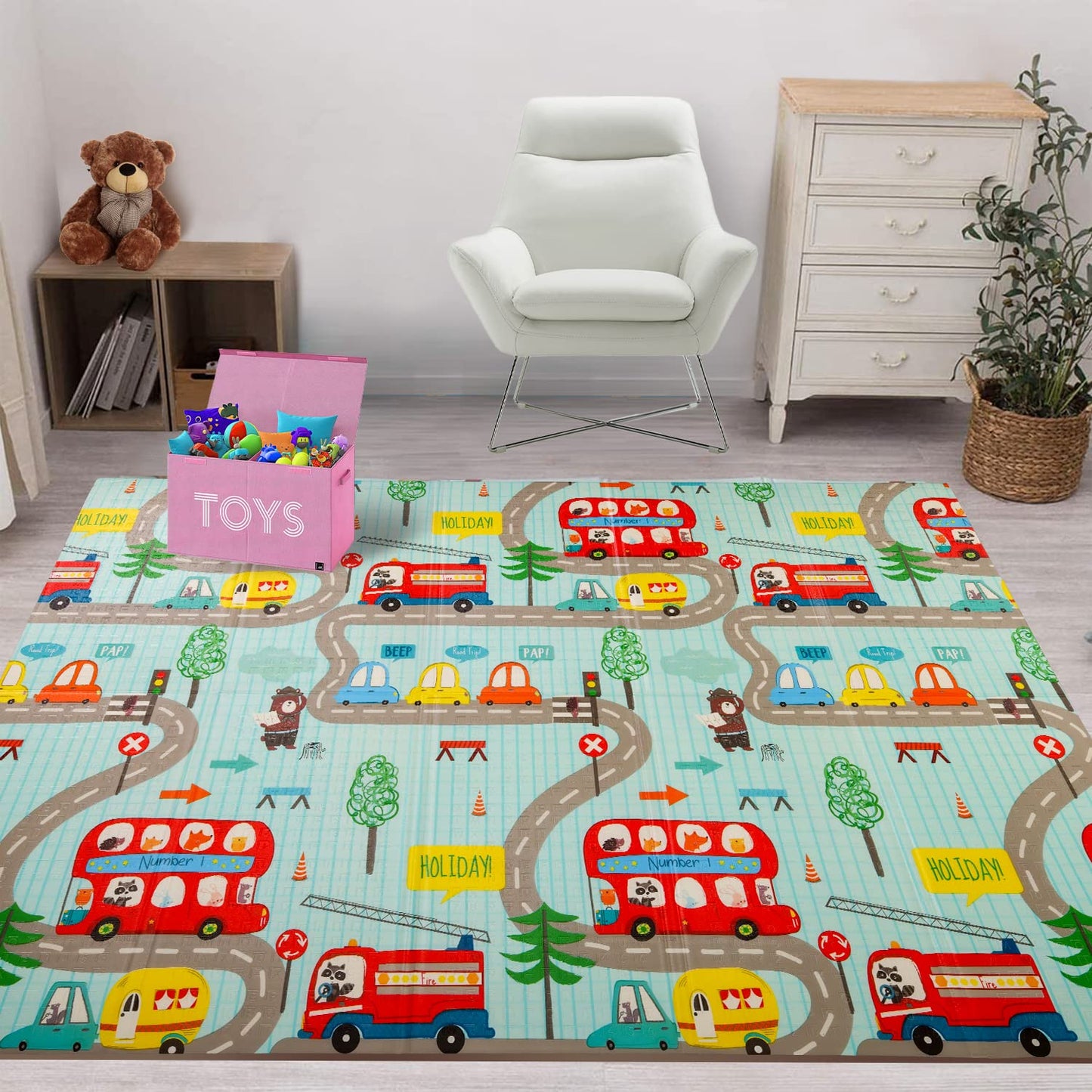 Plufin™ Extra Lage Foldable Baby Play Mat 6.5x5 ft – BPA Free, Reversible & Waterproof
