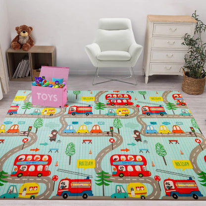 Plufin™ Extra Lage Foldable Baby Play Mat 6.5x5 ft – BPA Free, Reversible & Waterproof