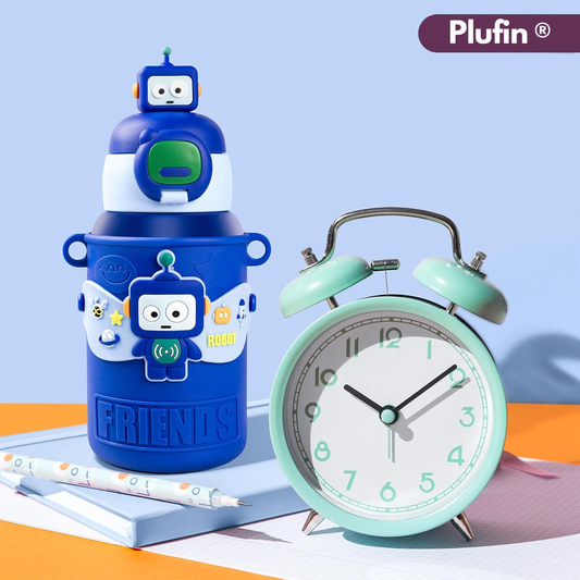 Plufin™ SipBuddy – Cute Kids Water Bottle with Spill-Proof Lid Dark Blue (500ml)