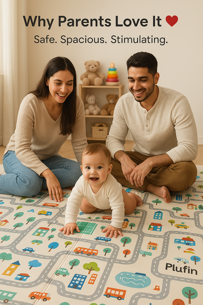 Plufin™ Extra Lage Foldable Baby Play Mat 6.5x5 ft – BPA Free, Reversible & Waterproof